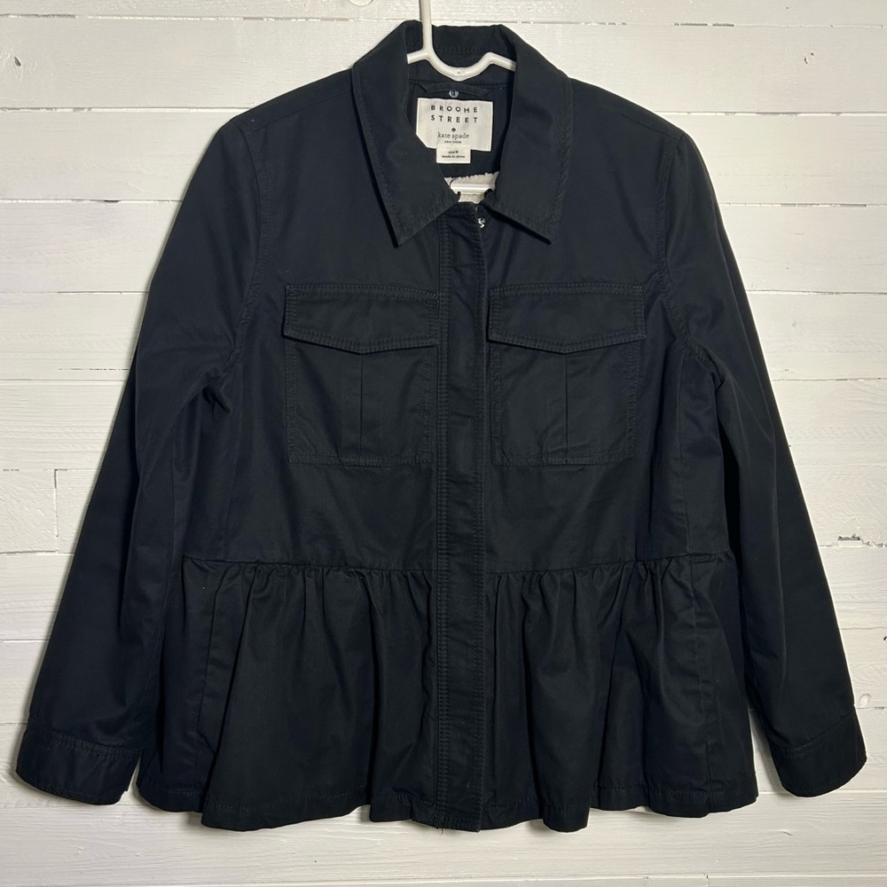 Kate Spade Broome Street peplum coat, black, fleece lined, women’s size medium. - Picture 3 of 10